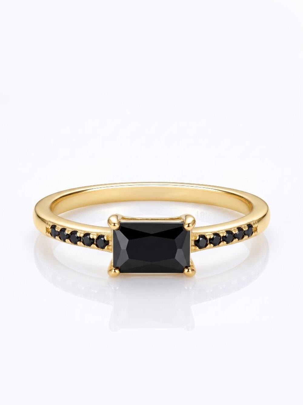 Dainty Gold Ring with Black Gemstone, 925 Sterling Silver, 10k Gold Finish